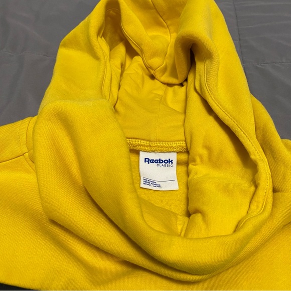 Reebok Medium Sweatshirt Dress with Ruched Sleeves, pockets, bright yellow retro - Picture 8 of 9